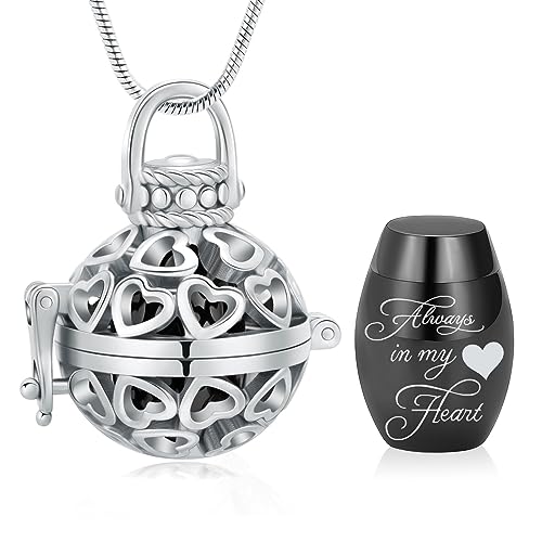 Yinplsmemory Cremation Jewelry Urn Necklace for Ashes with Mini Keepsake Jar Silver&black