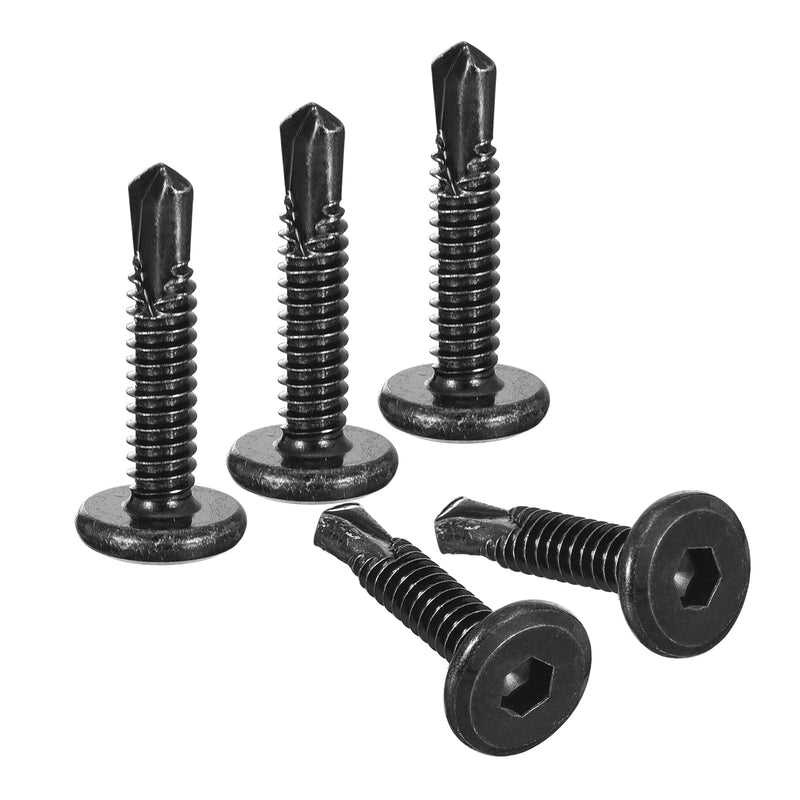 [Australia - AusPower] - uxcell Hex Socket Self Tapping Screws, #10 x 1 410 Stainless Steel Sheet Metal Flat Head Drilling Screw 50pcs, Black #10 x 1" 