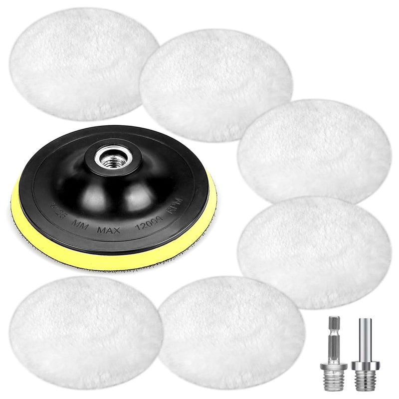 Polishing Attachment Angle Grinder Polishing Hood Polishing Sponge 125 mm Polishing Disc Polishing Pads, 6 Pieces Wool Polishing Attachment, Polishing Pad with 6 Angle Handles, Round Adapter, Easy to Replace