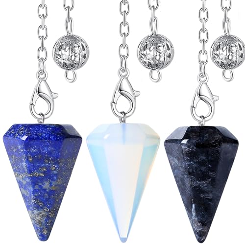 3 Pcs Crystal Pendulum Set Wiccan Accessories Divination Tools Opal,labradorite,lapis Lazuli