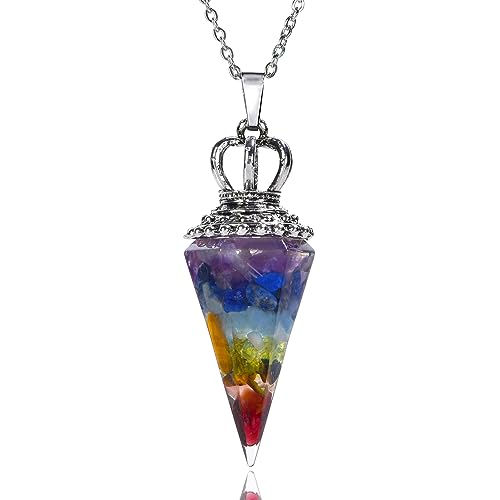 Crystal Necklace for Women 7 Chakra Stone Protection Balance Healing Necklaces Hexagonal Pointed Reiki Spiritual Energy Pendant Necklace Quartz Jewelry Gift