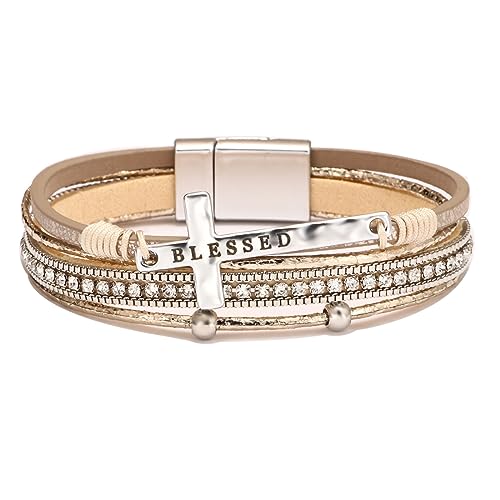 Fesciory Leather Wrap Bracelet for Women, Boho Western Layered Cuff Jewelry Khaki2