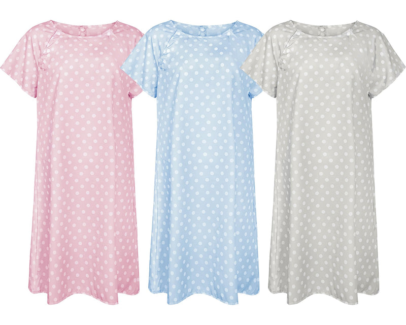 [Australia - AusPower] - 3 Pack Hospital Gown for Women Cotton Labor Delivery Gown for Hospital Maternity Pink Blue Grey Large and X Large 