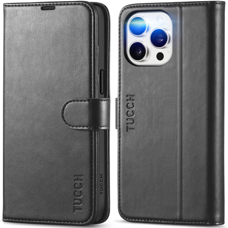 [Australia - AusPower] - TUCCH Case Wallet for iPhone 15 Pro Max, RFID Blocking 4 Card Holder Kickstand Shockproof TPU Inner Case, PU Leather Magnetic Flip Folio Cover, Black 
