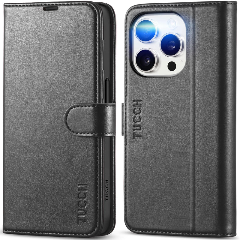 [Australia - AusPower] - TUCCH Case for iPhone 15 Pro Wallet Case, RFID Blocking [4 Card Holder] Kickstand [Shockproof TPU Inner Shell] PU Leather Magnetic Protective Flip Cover Compatible with iPhone 15 Pro 6.1" 2023, Black 
