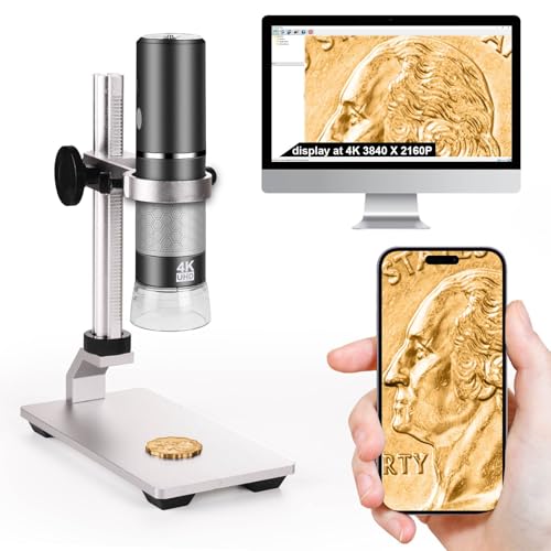 4K WiFi Microscope with Professional Stand for iPhone Android PC, 50-1000X Digital USB Microscope Wireless HD Camera for All Mobile Phones iPad Android Tablet Windows Mac Chrome Linux | Endoscope HD camera for all phones, iPhone, iPad, Android tablet, ...