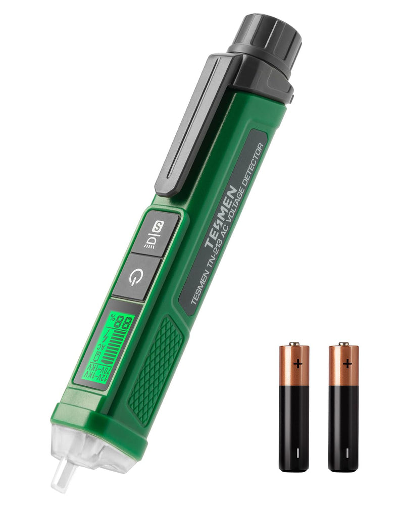 [Australia - AusPower] - Voltage Tester, TESMEN TN-213 Non-Contact Voltage Tester, Electrical Tester, AC 12V-/70V-1000V, Dual-Range, LCD Display in Percentage, Buzzer Alarm, Live Wire Tester, Wire Breakpoint Finder - Green 