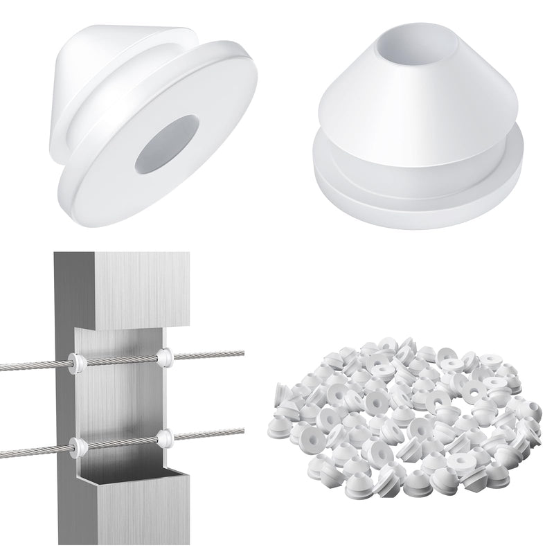 CKE 100 Pack White Replaceable Cable Railing Rubber Grommet for 1/8" 5/32" 3/16" Cables for Metal Cable Railing Post, Cable Railing Kit Protector Sleeve Grommet, Cable Railing Protective Sleeves, CR10 Level