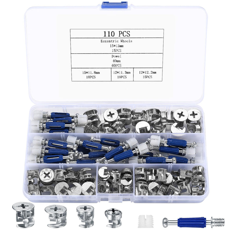 [Australia - AusPower] - Cam Lock Nuts and Cam Screws, 110 Pcs Cam Locks for Furniture Connecting Cam Lock Fittings, 3 in 1 Cam Connector Bolt Fittings Fasteners Hardware Parts for Drawer Dresser Cabinet 