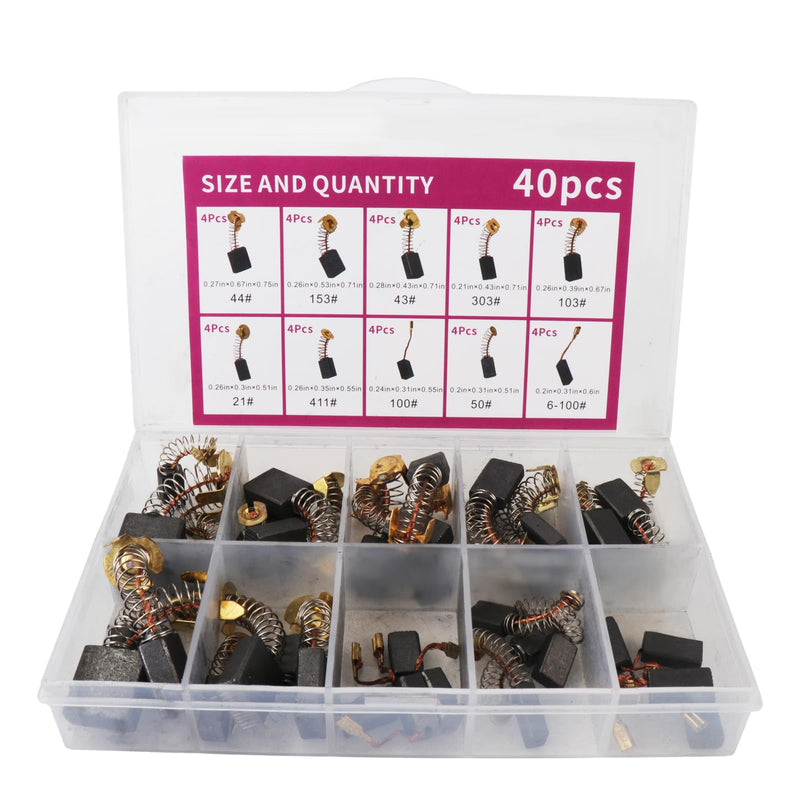 [Australia - AusPower] - Electric Motor Carbon Brushes 40Pcs 10 Different Models of Carbon Brushes Suitable for The Maintenance of Carbon Brush Motors 