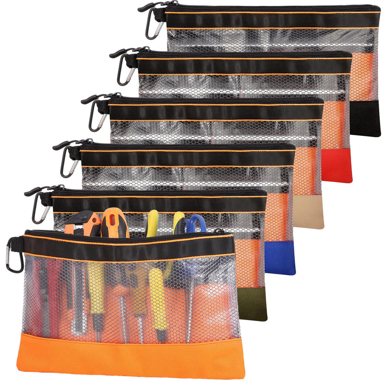 BESARME 6 Pcs 11.8" Clear Tool Pouch Tool pouch Bags Zipper tool pouch with Heavy Duty Mesh Window Multicolor-6pcs