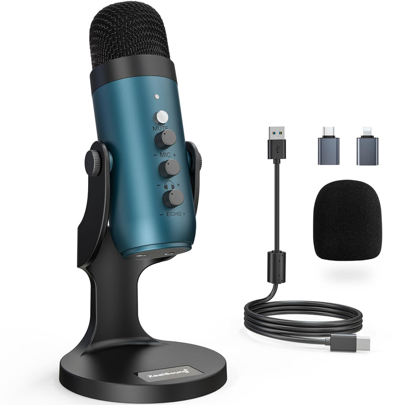 [Australia - AusPower] - ZealSound USB Condenser Microphone,Computer PC Gaming Mic,Plug&Play Microphones for PS 4&5.Monitor Adjust&Volume Control,Mic Gain Control,Mute Button for TikTok,YouTube Podcast on Mac&Windows(Teal) Teal 