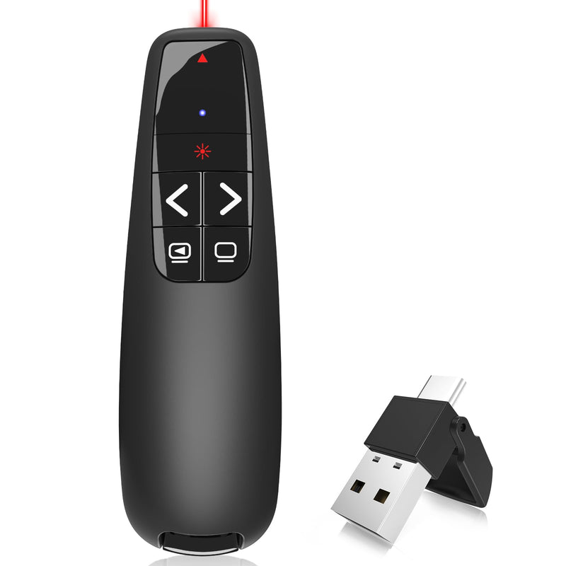 [Australia - AusPower] - Wireless Presentation Clicker PowerPoint Presenter Remote : USB Type C Clicker with Red Laser Pointer Long Range PPT Control -Power Point Google Slide Advancer for Mac Laptop PC Computer Keynote Red Light 