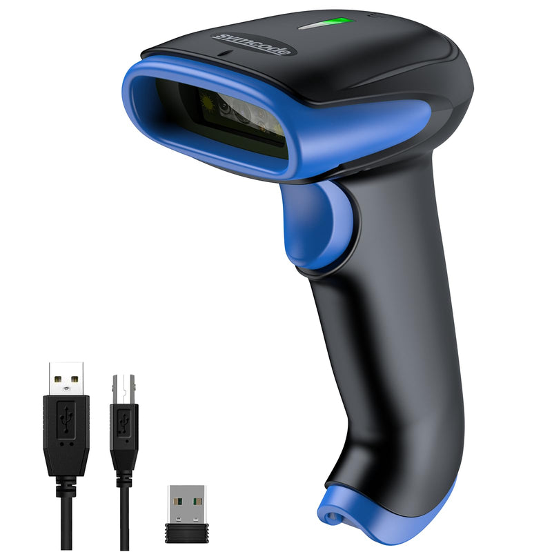 Symcode 2D Wireless Barcode Scanner,Bluetooth6.0 & Wireless2.4G & USB Wired Connection, 1D 2D QR Bar Code Reader Scanner Automatic Fast Precise scanning for Smart Phone, Tablet, PC Blue