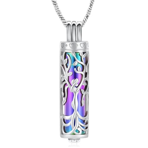 Yinplsmemory Tree of Life Cremation Jewelry Urn Necklace for Women Rainbow