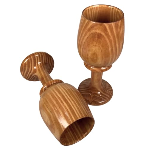 collectiblesBuy Antique Wooden Wine Goblets Set of 2 Natural Vibe Rustic Elegance Eco Friendly Heritage Harvest Cups Handcrafted Drinkware for Wine and Beverages