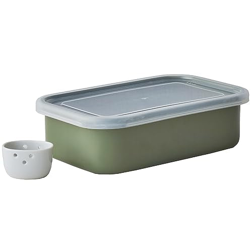 Nodahoro Bran Pickles, Komachi, Refrigerator, Storage Container, Lid, Drain and Drain Included, Olive Made in Japan green