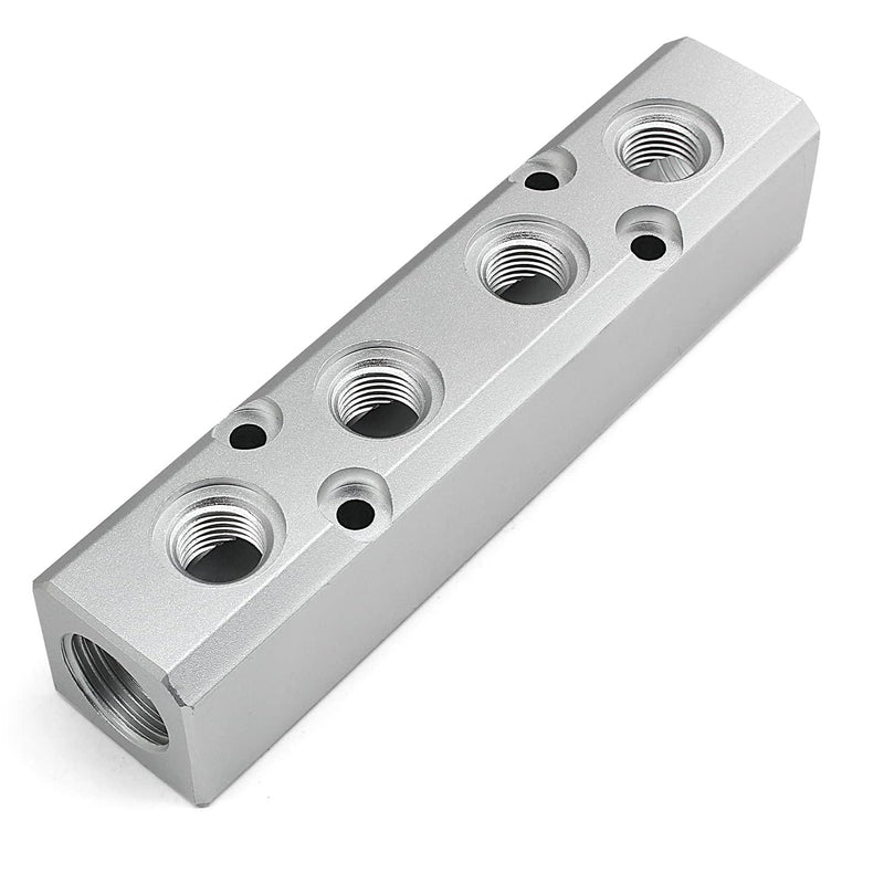 [Australia - AusPower] - 4 Way Pneumatic Manifold Air Distribution Block, Aluminum Alloy Air Compressor Manifold Distribution Block, G1/2 Supply Port, G1/4-Inch Output Port (4 Way 6 Port) 4 Way 6 Port 