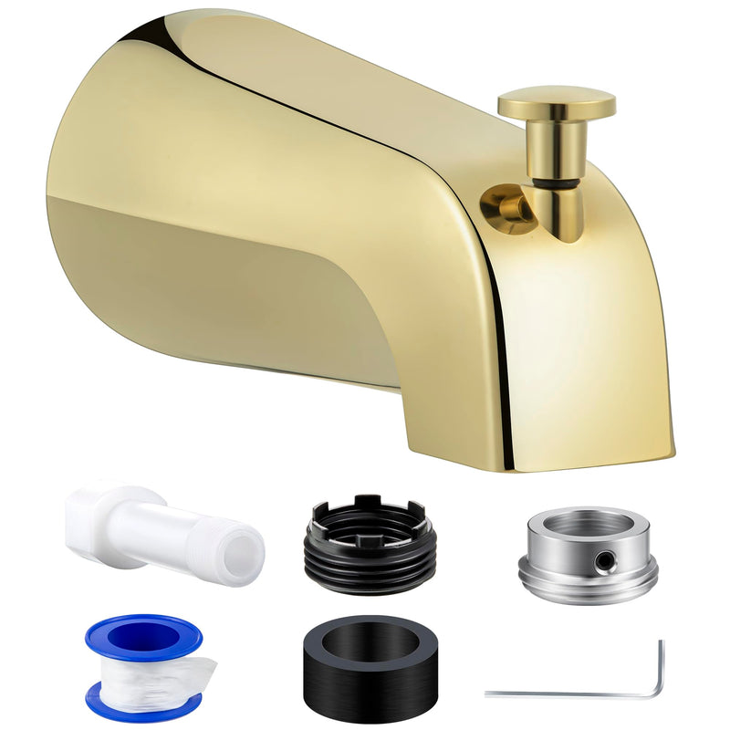 Dreyoo Tub Spout (Universal Fits 1/2" Copper Pipe, 1/2" IPS and 3/4" IPS), Bathroom Bathtub Faucet with Adapters and Hex Wrench(Polished Brass,Simple) Polished Brass Simple
