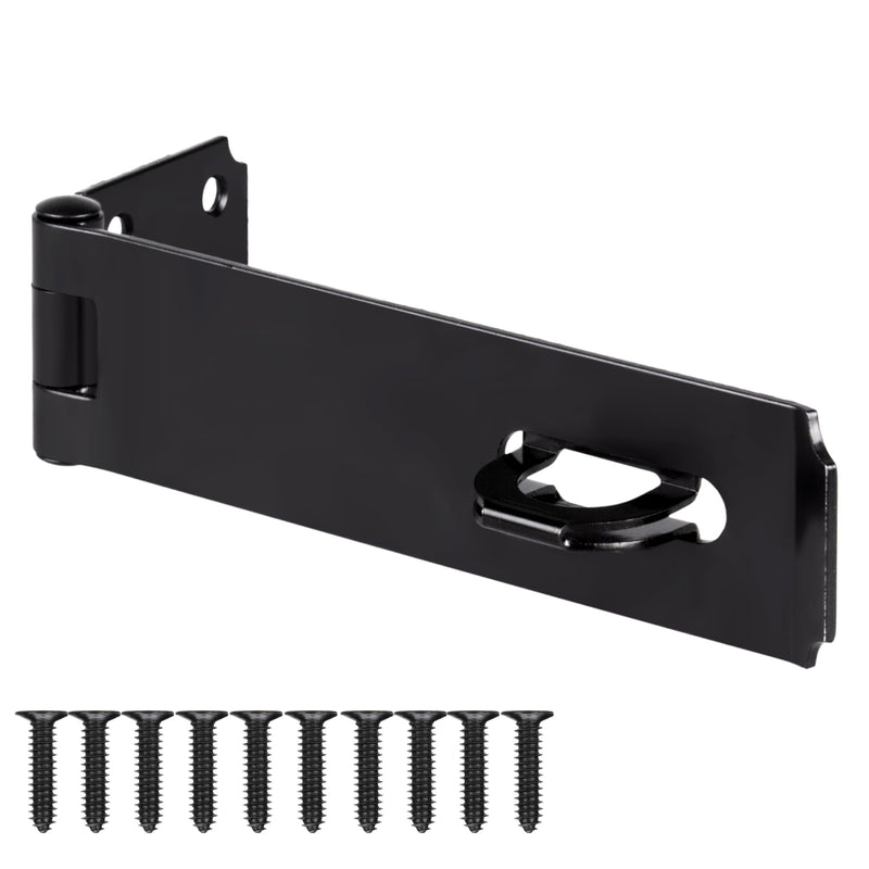 [Australia - AusPower] - 7-1/2 Inch Hasp Latch Heavy Duty, 1 Pack Stainless Steel Padlock Latch 0.11 Inch Thick, Black Finish Security Door Hasp Latch for Gates, Outdoor Doors, Cabinet, Drawer(8 Screws Included) 7-1/2 Inch 