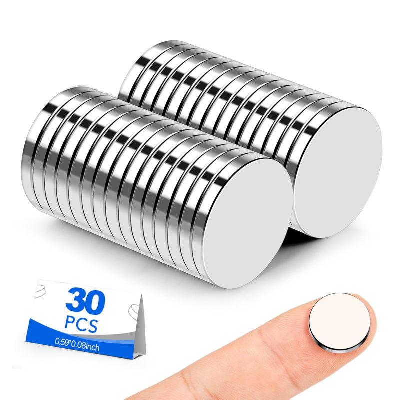 [Australia - AusPower] - Small Magnets, 30 Pack Refrigerator Magnets 15x2mm Rare Earth Magnets Neodymium Magnets for Crafts, Whiteboard, Kitchen Cabinet 15x2-30P 