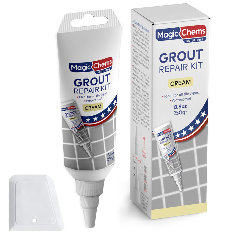 [Australia - AusPower] - Tile Grout Repair, Cream 8.8 oz/250gr. Fast Drying Grout Repair Kit, Grout Filler Tube Repair Kit, Tile Grout Paint, Grout Sealer Restore and Renew Bathroom Floor, Tile Gaps, Joints, Lines Cream 8.8 oz. 