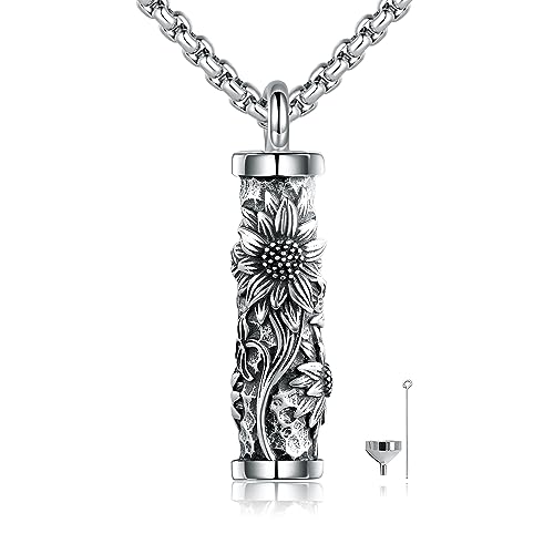 Urn Necklace Sterling Silver Bar Cremation Jewelry for Ashes Memory Jewelry for Women Men A-Sunflower