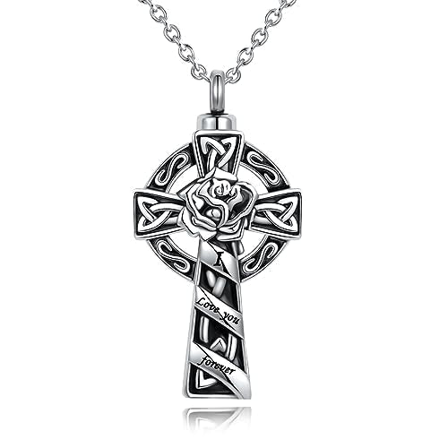 Celtic Knot Cross Cremation Jewelry Urn Necklace for Ashes for Men Women Circle Life Stainless Steel Keepsake Memories Ash Holder Celtic Cross