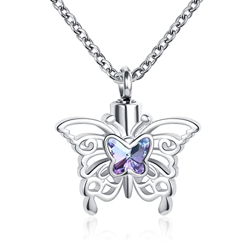 Now She Flies with Butterfly Cremation Urn Necklace for Ashes Stainless Steel Animal Memorial Urn Pendant Keepsake Gift Butterfly animal
