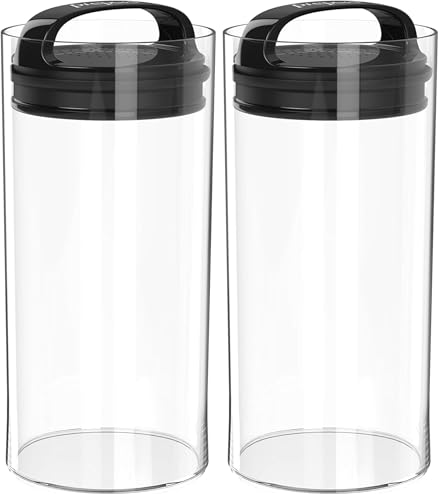 Prepara Evak Fresh Saver, Medium-Tall Airless Canister with Black handle, 2.3 Quart, Clear (Pack of 2) 2.3 Quart (Pack of 2)