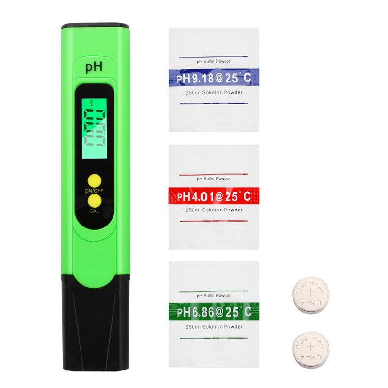 PH Meter Digital, 0-14 pH Measuring Range, 0.01 High Accuracy, Aideepen pH Water Tester with LCD Backlight for Water, Aquarium, Spa, Pool, with Calibration Powder (Green) PH meter (green)
