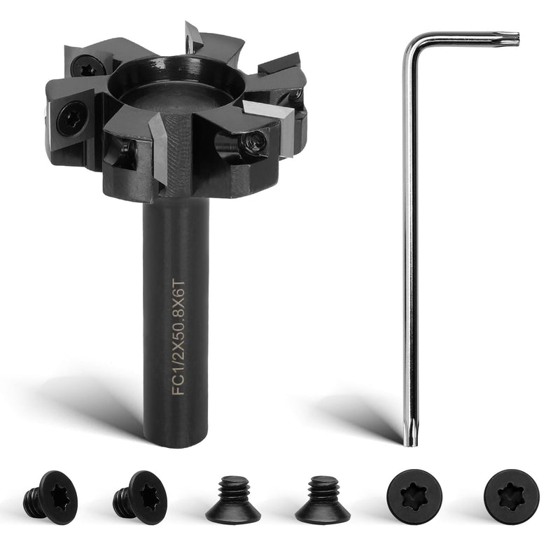 [Australia - AusPower] - CNC Spoilboard Surfacing Router Bit, 1/2" Shank 2" Cutting Diameter, Slab Flattening Router Bit Planing Bit ,6-Wings Planing bit for Wood Slab Flattening,6 Additional Screws,Upgrade Carbide 6-Wings 1/2" Shank 2" Cutting Diameter 
