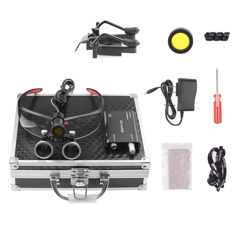 [Australia - AusPower] - DY-409 5W Head Magnifier Adjustable Spotlight Headlight Matte Frame 2.5X/3.5X420mm Binocular Loupe Optical Glass with Aluminum Box (3.5X, Black) 3.5X 