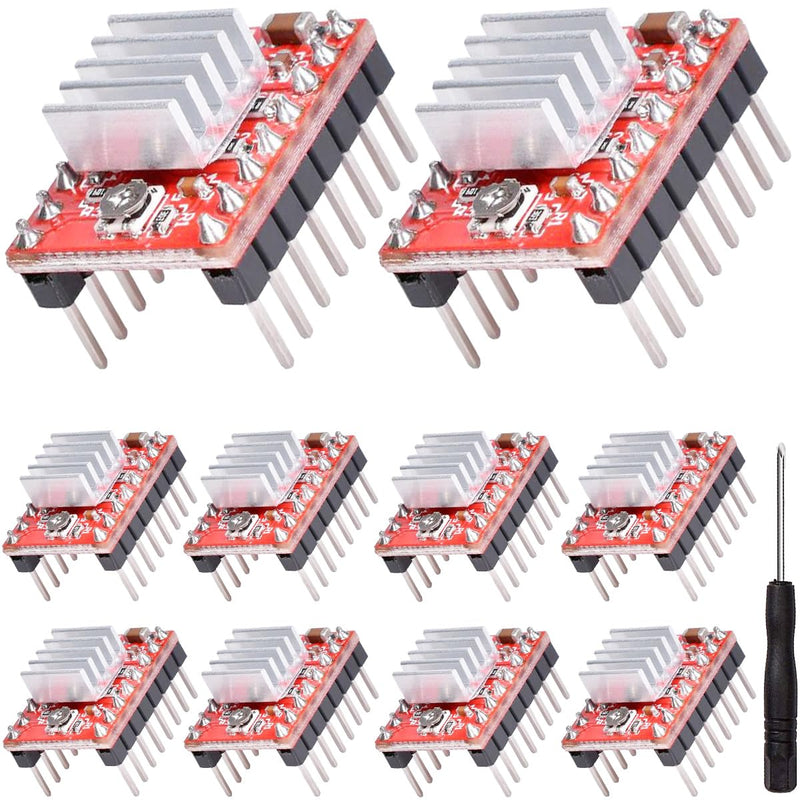 [Australia - AusPower] - 10 pcs A4988 Stepper Motor Driver Module Stepstick Stepper Adjustable Driver Module with Heat Sink Screwdriver for 3D Printer Reprap CNC Machine 