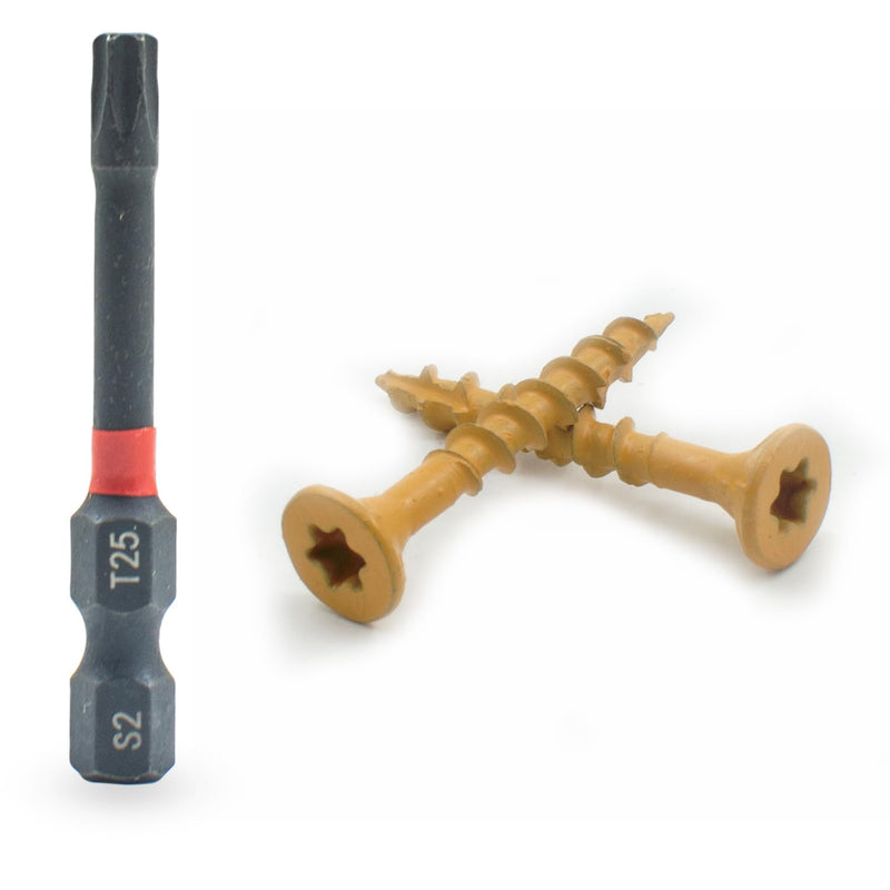 [Australia - AusPower] - 300 Pcs Exterior Deck Screws 8#×1-1/4 inch, Wood Screws with Yellow Ceramic Coating, Premium Outdoor Rust Resistant Self Taping Screws,T25 Drive Bit includs. 8#×1-1/4inch 300 