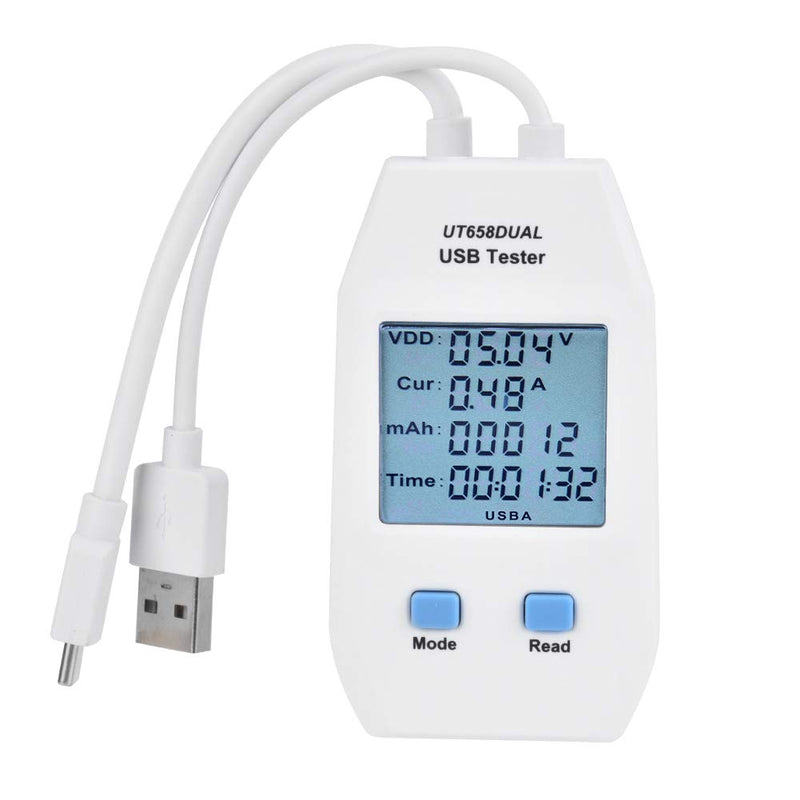 [Australia - AusPower] - USB Meter, White ABS LCD USB Tester Detector Voltmeter Ammeter Portable Digital Power Capacity Tester Meter Used to Inspect USB Chargers Portable Power Sources Data Cables 