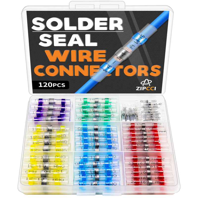 120Pcs Solder Seal Wire Connectors - Heat Shrink Butt Connectors Kit for Electrical Wiring 120