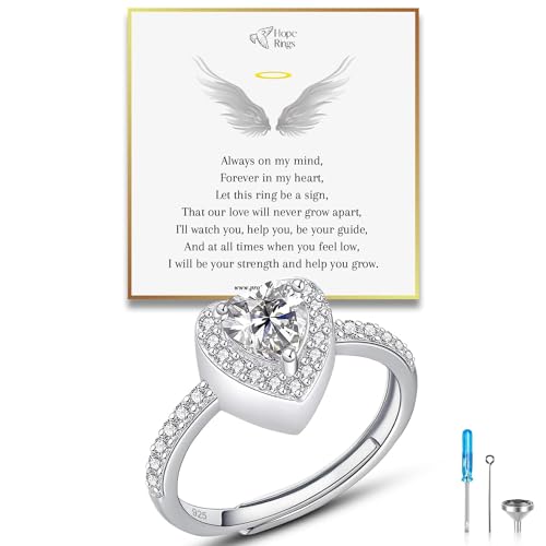Hope Rings – Forever In My Heart Memorial Urn Ring – Handcrafted 925 Sterling Silver – Adjustable Wrap Ring for Ashes – Hypoallergenic, Thoughtful Gift for Men and Women (Sterling Silver, Adjustable) Gift Box + Message Card