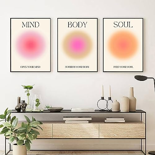 Mind Body Soul Positive Aura Canvas Prints - Trendy Gradient Spiritual Wall Art for Room Aesthetic - Living Room Posters 12*16inch*3 Unframed 16"L x 12"W Mind Heart Soul