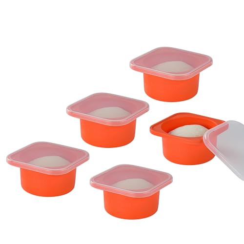 Red Stackable Silicone Artisan Pizza Dough Proofing Container Boxes with Lids-500ml-Fresh Dough Made Easy! (5 set) 5 set
