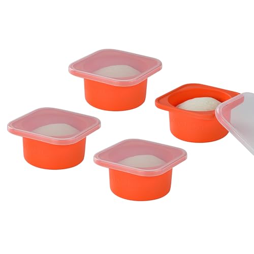 Red Stackable Silicone Artisan Pizza Dough Proofing Container Boxes with Lids-500ml-Fresh Dough Made Easy! (4set) 4 set