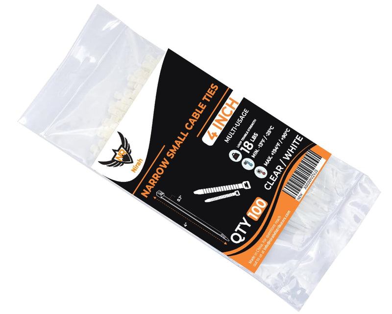 [Australia - AusPower] - White Zip Ties 4 inch (100 Pack) Multi-Purpose Small Mini Plastic Cable Zip Ties with 18 lb Tensile Strength. Self-Locking UV Resistant Clear White 4" 4" 100 pk 18lbs 