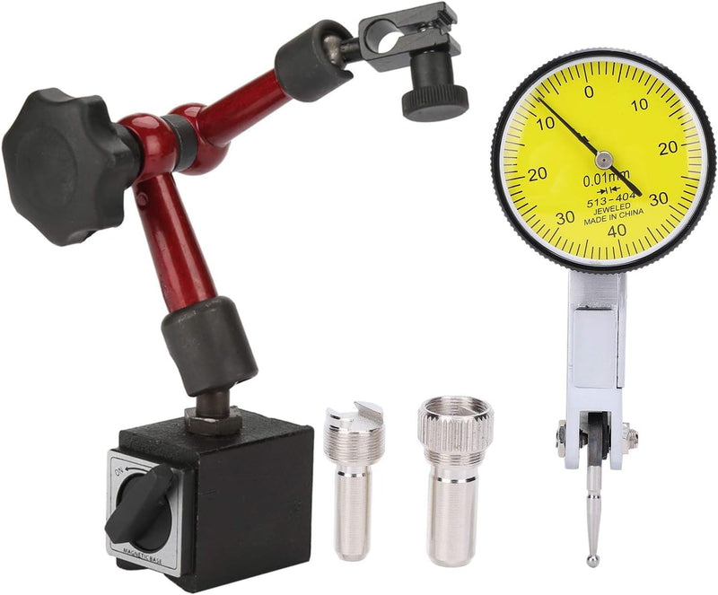 0.01 mm Dial Indicator with Magnetic Holder, 0-0.8 mm Flexible Magnetic Measuring Tripod Base Holder + Lever Gauge, Magnetic Measuring Stand with Dial Indicator for Measuring Surfaces in Tight or