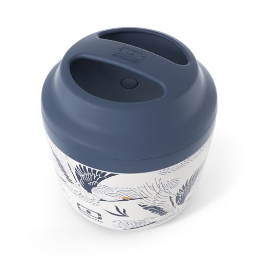monbento - MB Element Graphic Destiny Insulated Container - Beige with japanese Pattern - Leakproof and Insulated Lunch Box Keeps Food hot/Cold - BPA Free - Food Grade Safe 0.55 L Blue