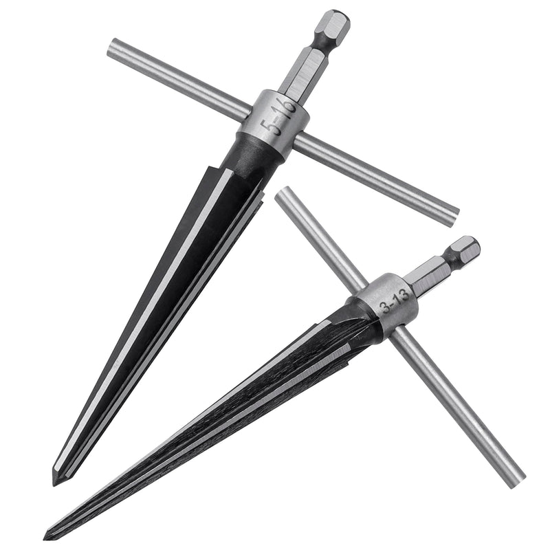 [Australia - AusPower] - Yakamoz 2Pcs T Handle Tapered Reamer Set 1/4" Hex Shank Detachable Taper Hand Reamers Guitar Tapered Hole Reamer Tool 