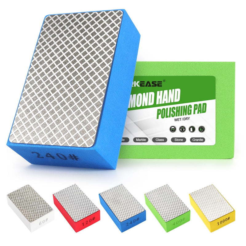 [Australia - AusPower] - Diamond Hand Polishing Pads, 5PCS Diamond Sanding Pads 60/120/240/400/1000 Grit Sanding Block Foam Backing for Tile Glass Stone Marble Granite Ceramics Metal Wet&Dry 