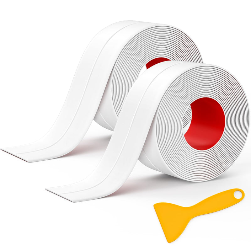 [Australia - AusPower] - Mokani Caulk Tape Waterproof Self Adhesive, 2 Rolls White Caulking Sealant Strip for Kitchen, Countertop, Bathroom, Sink, Bathtub, Toilet, Floor Wall Edge Protector with Sealing Tool (1.5" x 10.5Ft) 