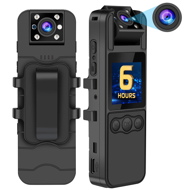 [Australia - AusPower] - Body Camera with Audio and Video Recording, 6 Hours HD 1296P Body Cam with 180° Rotating Lens, Night Vision, 64G B9 Body Worn Camcorder, Personal Travel, Walking, Police Law Enforcement 