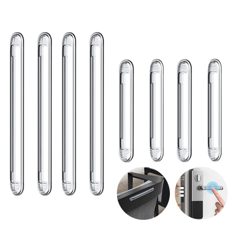 [Australia - AusPower] - 8 PCS Clear Furniture Bumpers, BetterJonny Silicone Cabinet Bumpers Clear Wall Protector Adhesive Door Knob Wall Protector for Door Handle, Refrigerator Door, Chair (4 Long, 4 Short) 