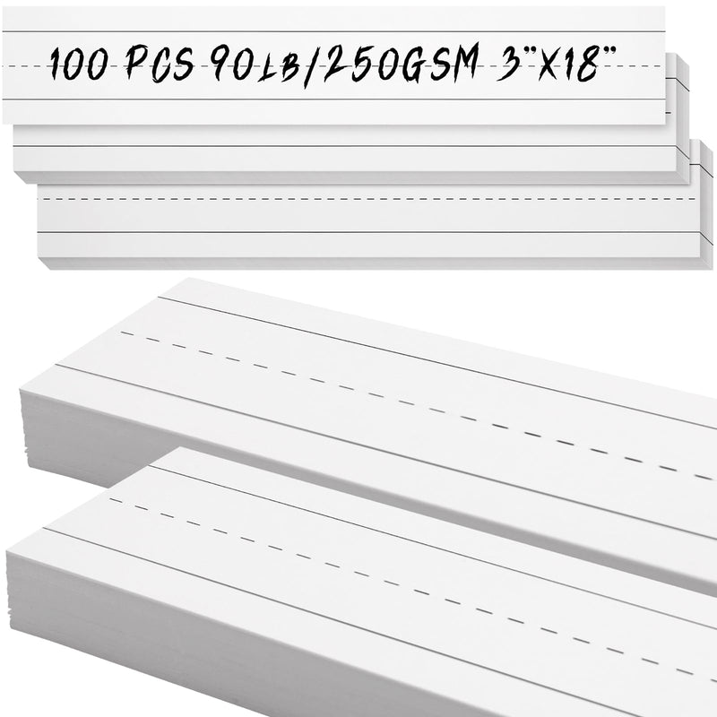 [Australia - AusPower] - 100 Sheets White Sentence Strips, 92LB/250gsm Cardstock Ruled Sentence Strips 3 x 17.5 Inches Sentence Strips for Teachers, Classrooms, Offices 